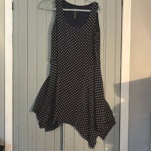 Ralph Lauren Navy Blue Polkadot Dress Asymmetrical Hem size 10